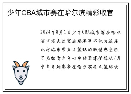 少年CBA城市赛在哈尔滨精彩收官