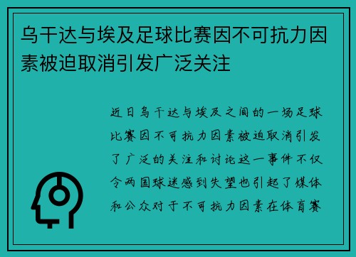 乌干达与埃及足球比赛因不可抗力因素被迫取消引发广泛关注